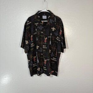 David Carey Originals Shirt Mens 2XL Black Hawaiian Aloha New Orleans Button Up